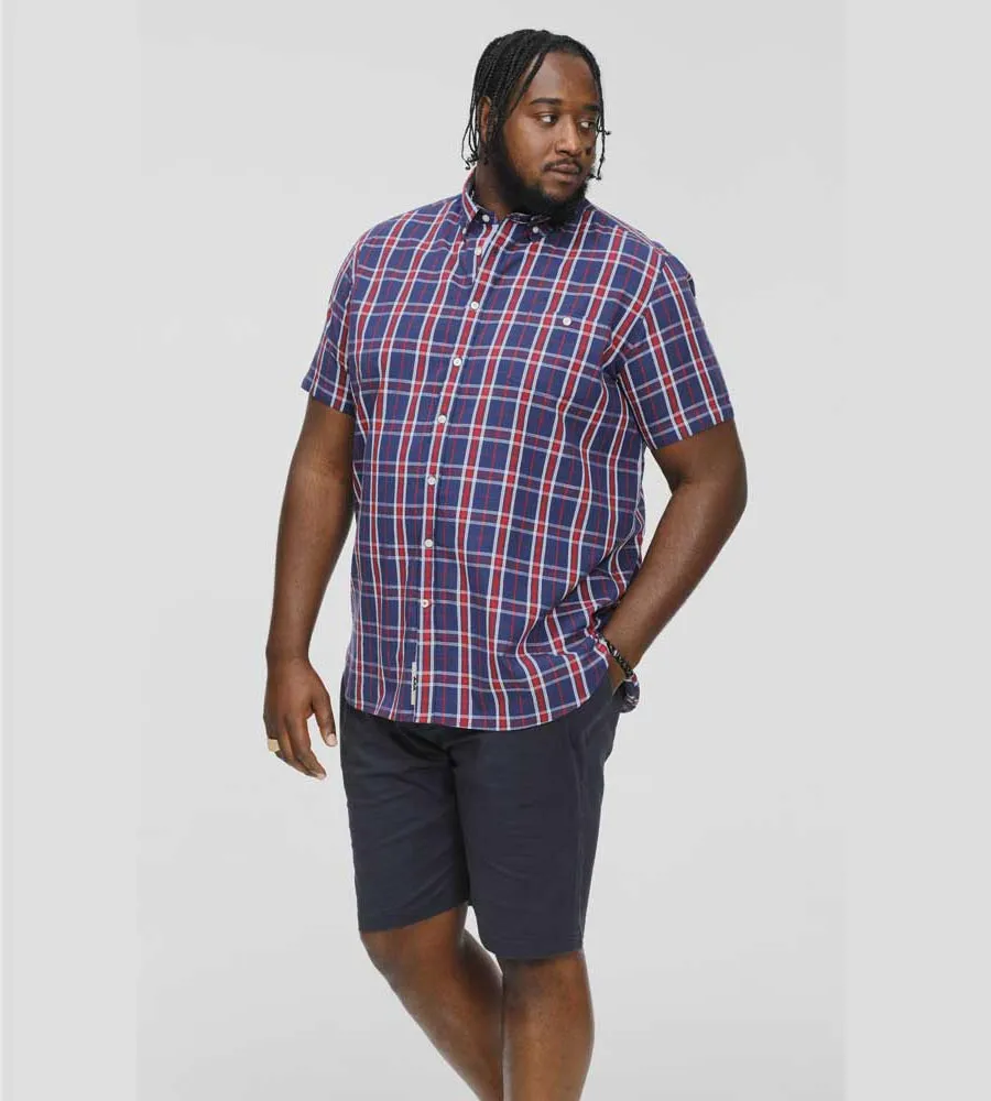 D555 Big Mens Navy/Red Check Shirt With Short Sleeves (ROYSTON)